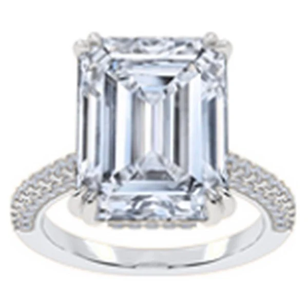 Emerald-Cut Straight-Shank Hidden Halo Ring in white gold