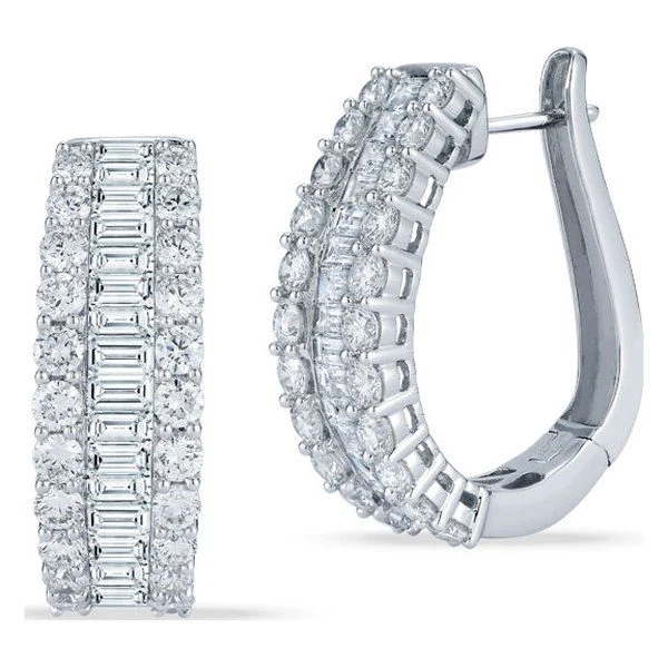 Round & Baguette Earring Hoop in white gold