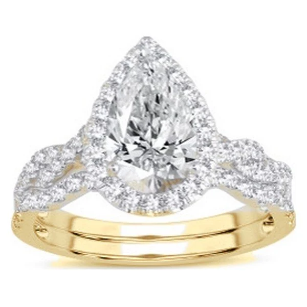 Infinity-Shank Bridal Set · Pear in yellow gold