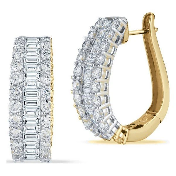 Round & Baguette Earring Hoop in yellow gold